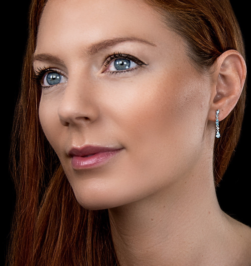 Stellato Collection Blue Topaz and Diamond Earrings in 9K White Gold